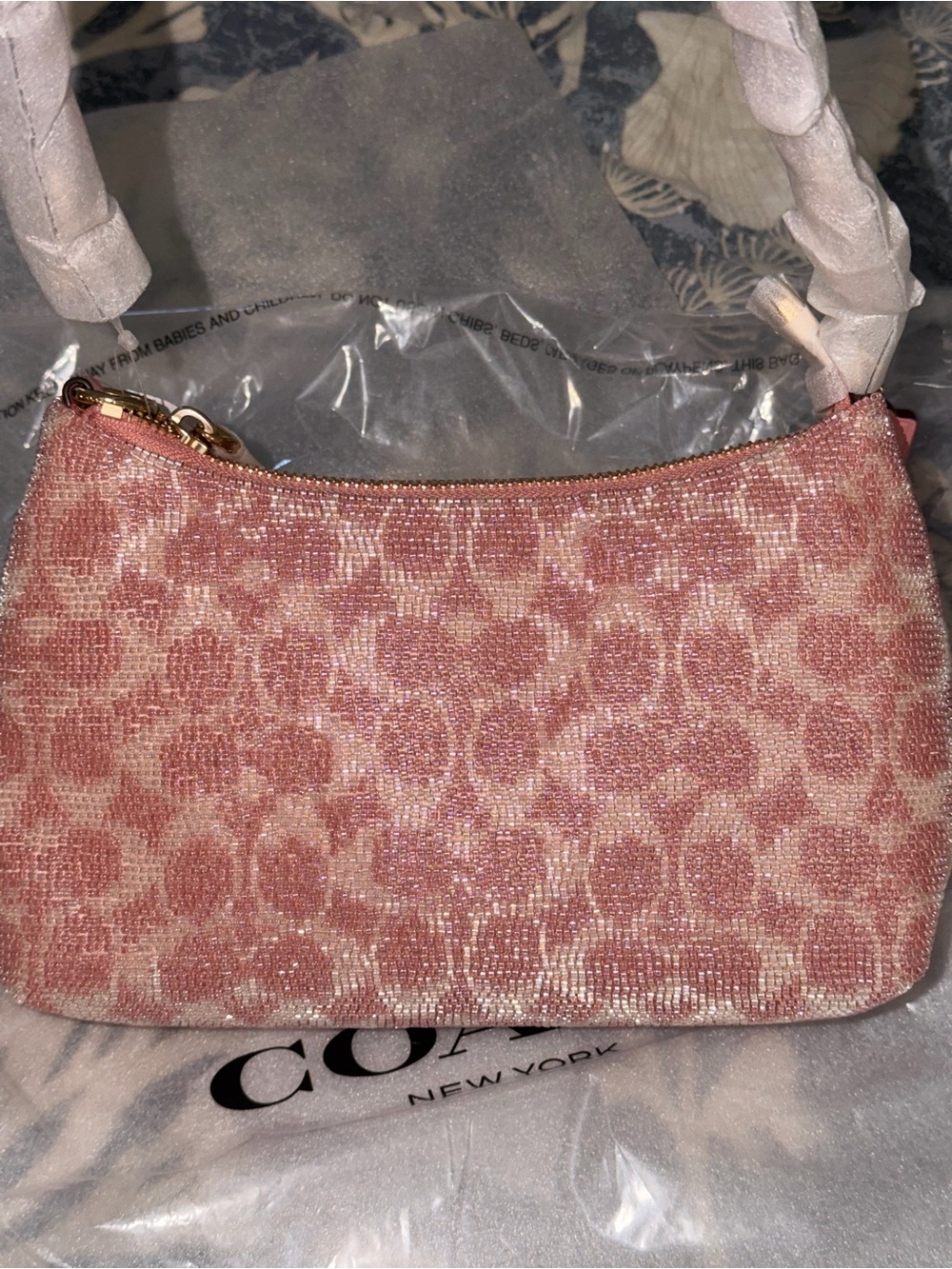 Authentic Coach Pink Beaded Signature Shoulder Bag - Picture 5 of 5